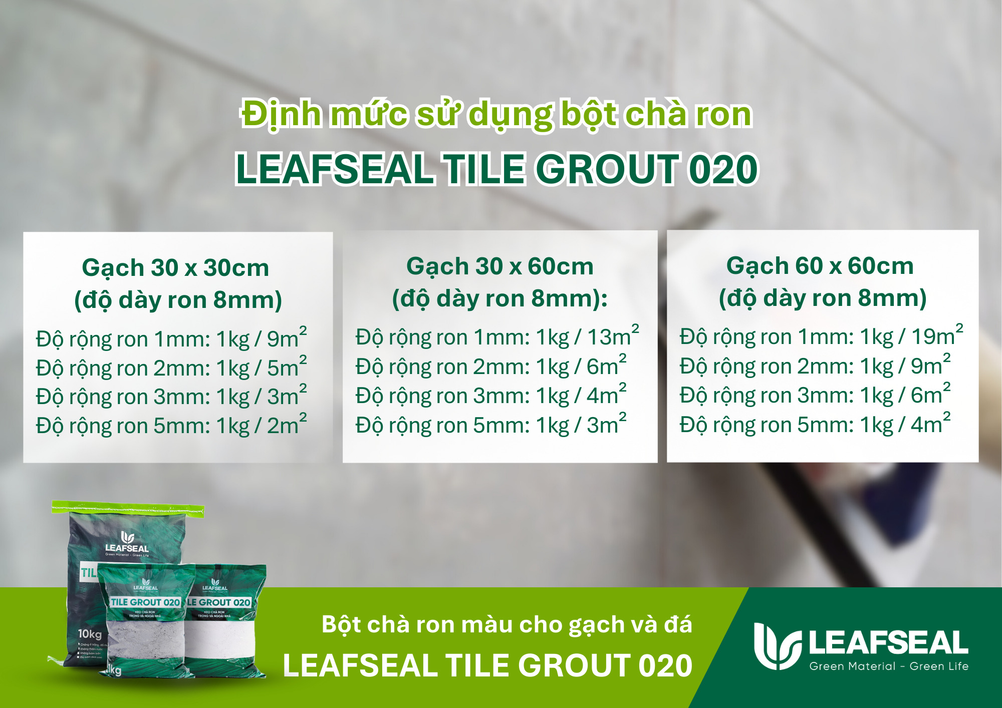 Định mức sử dụng bột chà ron